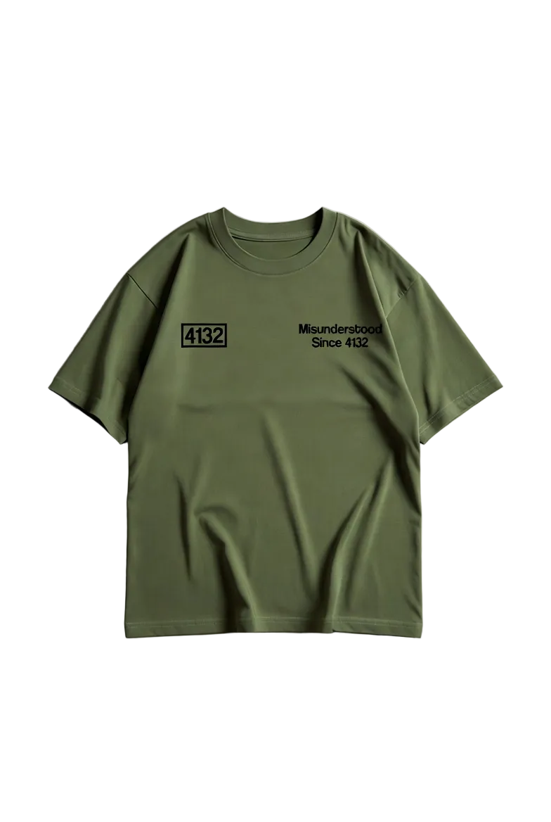 Green t-shirt with text on a light gray background