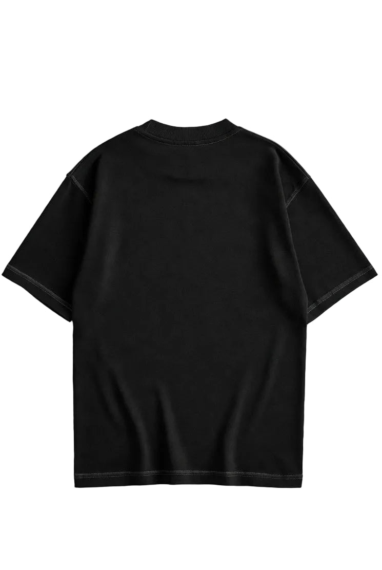 Black t-shirt on a light gray background