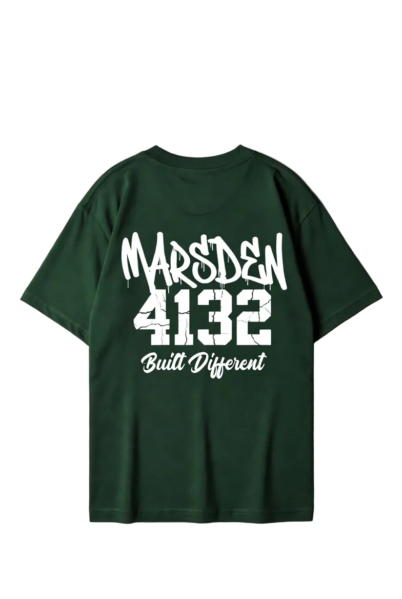 Green t-shirt with white text on a gray background